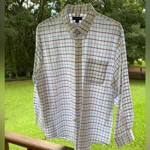 Lands' End Men's White Plaid Button Down Long sleeve Shirt Sz 16.5 34